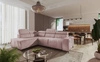 Ecksofa mit Schlaffunktion Castel VII rosa links stilvolles Ecksofa mit Bettzeugablage und verstellbaren Kopfstützen