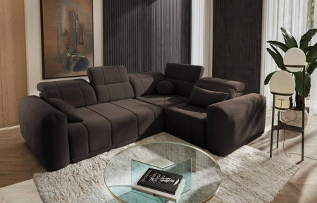 Ecksofa mit Schlaffunktion Cetara II braun rechte Seite stilvolles Design verschiebbare Rückenlehnen verstellbare Kopfstützen und Bettzeugbehälter