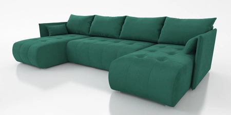 Ecksofa mit Schlaffunktion Selva U Flaschen grün Interessantes Ecksofa aus bequemem Plüschstoff