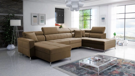 Ecksofa mit Schlaffunktion Nausa VI hellbraun linke Seite stilvolle Ecksofa für Wohnzimmer mit komfortablen Finish weichen Samt Stoff