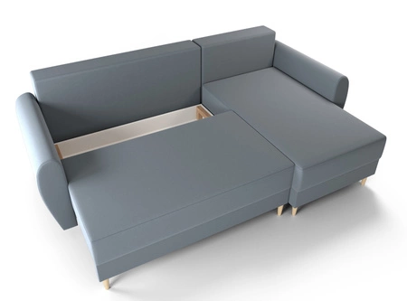 Ecksofa mit Schlaffunktion Rovigo grau blau rechts elegantes Ecksofa in skandinavischer Form großes Bettzeugfach