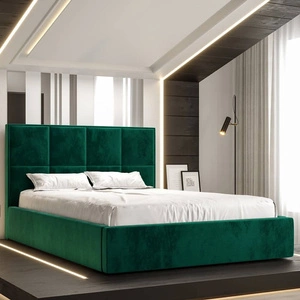 Polsterbett Aresa 180x200 mit Aufbewahrung Flaschengrün Modernes skandinavisches Stilbett mit bequemem Kopfteil