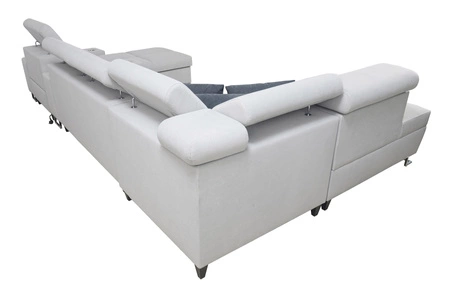 Ecksofa mit Schlaffunktion Dafni V blau rechts Samt komfortables und bequemes Ecksofa mit verstellbaren Kopfstützen