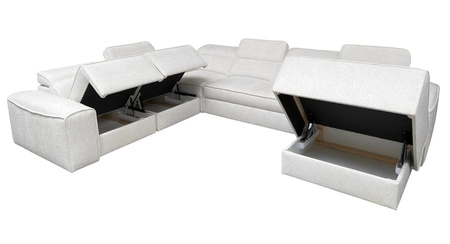 Ecksofa mit Schlaffunktion Viano VIII grau Esche rechts modernes Ecksofa mit interessantem Design Container für Bettzeug