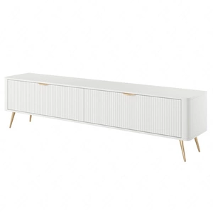 RTV Schrank Lante 200 cm weiß modernes Design Korpus auf hohen Beinen geriffelte Front charakteristische ovale Form
