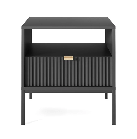 Lovro Nachttisch mit Schublade schwarz geschmackvoll geriffelt Dekor ideal Schlafzimmer Schrank Goldkante Griff