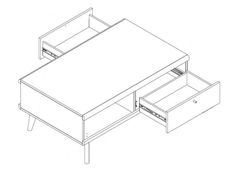 Couchtisch mit Schubladen Primo 107 cm Eiche riviera / weiß modernes Design Tischkante mit speziellem ABS-Furnier verarbeitet