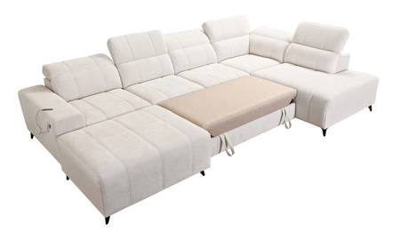 Ecksofa mit Schlaffunktion Penejos VI dunkelbeige linke Ecke Schlafsofa mit zwei Bettkästen strapazierfähiger Stoff