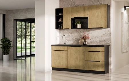 Küchenmöbel Set Crotone 180 cm elegante Küchenschränke in dezenten und natürlichen Farben ideales Set für eine kleine Küche