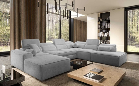 Ecksofa mit Schlaffunktion Viano X hellgrau links Design Ecksofa für Wohnzimmer im modernen Stil verstellbare Kopfstützen