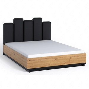 Bett Simi 160x200 cm mit Bettzeugablage Eiche artisan / schwarz ideales Bett für das Schlafzimmer ABS Einfassung Designer gepolstertes Kopfteil