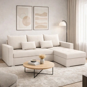 Ecksofa mit Schlaffunktion Fasti Bis hellbeige Universal-Ecksofa mit Bettkasten Garantie für höchsten Komfort
