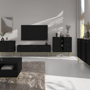 Set von Wohnzimmermöbel Kioto III schwarz Graphit stilvolles Design elegante Möbel auf einem goldenen Metallrahmen unterstützt subtile Griffe