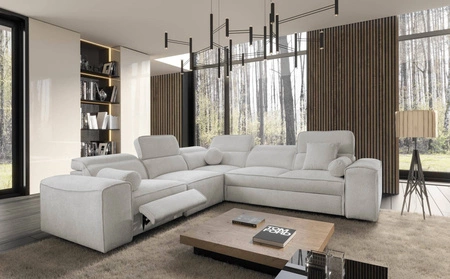 Ecksofa mit Schlaffunktion Viano III Lux grau Esche links modernes Ecksofa mit ausziehbarem Fußteil Container für Bettzeug