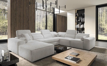 Ecksofa mit Schlaffunktion Viano VIII grau Esche links modernes Ecksofa mit interessantem Design Container für Bettzeug