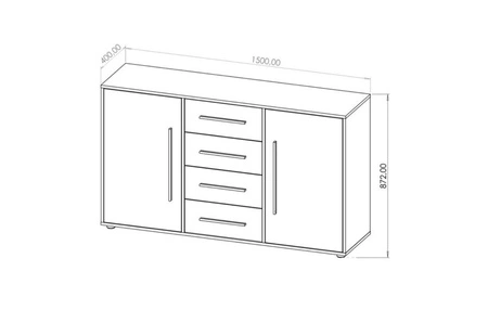 Kommode Maxione 150 cm Eiche handwerklich elegant und vielseitig Kommode Stil für Schlafzimmer oder Wohnzimmer geschmackvolle schwarze Griffe