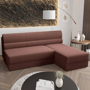 Ecksofa mit Schlaffunktion Fogu Indisches rosa Ecksofa rechts mit einfachem Design, bezogen mit einem Bettcontainer aus Kordstoff