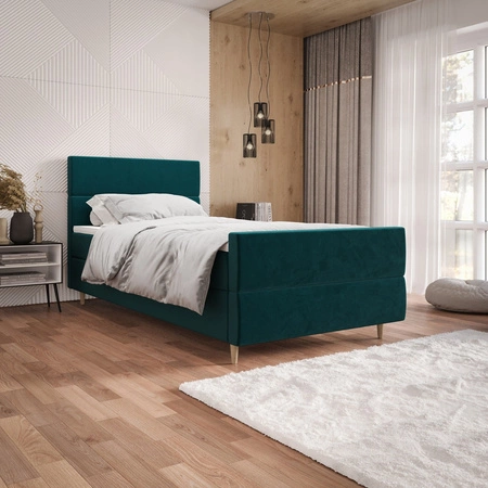 Boxspringbett Benet 100x200 türkis im modernen skandinavischen Stil mit gepolstertem Kopf- und Fußteil Bett mit Staukasten
