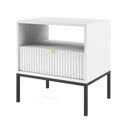 Lovro Nachttisch mit Schublade weiß geschmackvoll geriffelt Dekor ideal Schlafzimmer Schrank Goldkante Griff