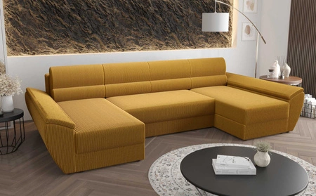 Ecksofa mit Schlaffunktion Fogu U IV Honig-Gelb komfortables und funktionelles Ecksofa für das Wohnzimmer mit einem interessanten Design dreidimensionalen Stoff