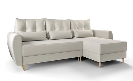 Ecksofa mit Schlaffunktion Rovigo cremefarbenes rechtes Ecksofa im skandinavischen Stil großes Bettzeugfach