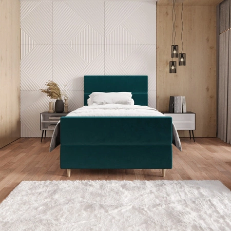 Boxspringbett Benet 90x200 türkis Bett im modernen skandinavischen Stil mit gepolstertem Kopf- und Fußteil und Staukasten