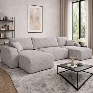 Ecksofa mit Schlaffunktion Fiesta U XL beige elegantes Ecksofa für Wohnzimmer mit Bettzeugablage Webstoff