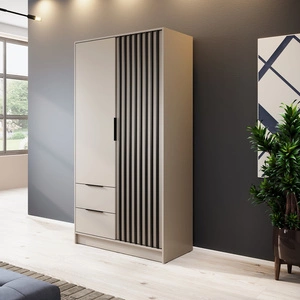 Kleiderschrank Aspen 105 cm Beige / schwarze Lamellen modernes Möbeldesign Schranktür mit Lamellen verziert