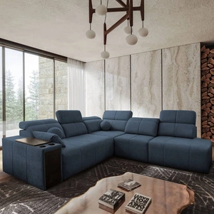 Ecksofa mit Schlaffunktion Tesalia IX blau rechte Ecke modernes Design komfortable Schiebelehne Schublade in der Seite des Möbels