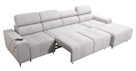 Ecksofa mit Schlaffunktion Castel XII beige rechte Seite stilvolles und bequemes Ecksofa für Wohnzimmer funktionelle verstellbare Kopfstützen