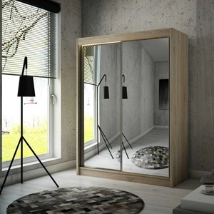 Schiebeschrank Avila 150 cm hell sonoma Eiche ergonomischer und sehr funktioneller Schrank in moderner Form mit geometrischen Formen