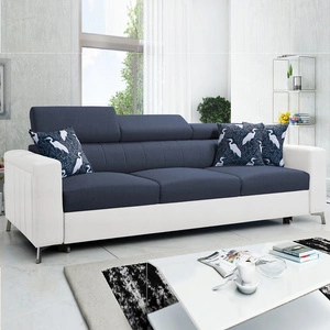 Sofa mit Schlaffunktion Savona marineblau / weiß bequemes Sofa für Wohnzimmer bietet Komfort beim Entspannen verstellbare Kopfstützen