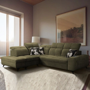 Ecksofa mit Schlaffunktion Buffalo VII olivgrün links stilvolles Ecksofa mit Bettzeugcontainern Velourstoff