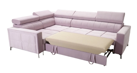 Nausa II Ecksofa mit Schlaffunktion marineblau links Samt Ziernähte auf der Sitzfläche Ecksofa mit Bettzeugbehälter