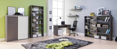 Yugo Bücherregal mit Schiebetüren in Esche / weiß glänzend modernes und funktionelles Möbel für das Wohnzimmer, Jugendzimmer oder Büro