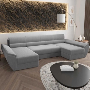 Ecksofa mit Schlaffunktion Fogu U IV grau Esche bequemes und funktionelles Ecksofa für das Wohnzimmer mit einem interessanten Design dreidimensionalen Stoff