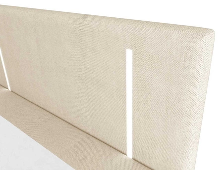 Boxspringbett Norco 140x200 beige stilvolles Bett mit Bettzeug Lagerung Beleuchtung im Kopfteil fügt eine einzigartige Note