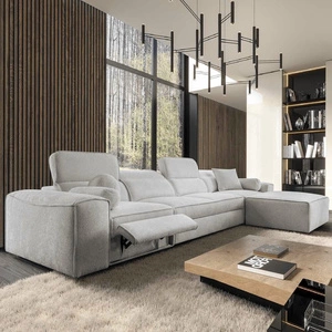 Ecksofa mit Schlaffunktion Viano XII Lux grau Esche rechtshändig Designer-Ecksofa für Wohnzimmer mit komfortablem ausziehbarem Fußteil