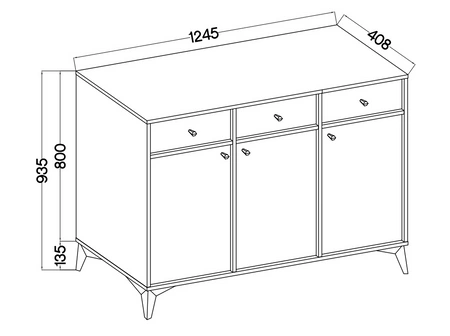 Schubladenkommode Kioto I 125 cm Eukalyptus minimalistische Form ideale Kommode für Wohnzimmer oder Schlafzimmer schwarz Zubehör