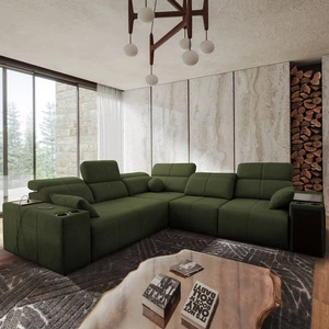 Ecksofa mit Schlaffunktion Tesalia III grün rechts Komfort-Ecksofa mit verschiebbarer Rückenlehne zwei Container für Bettzeug