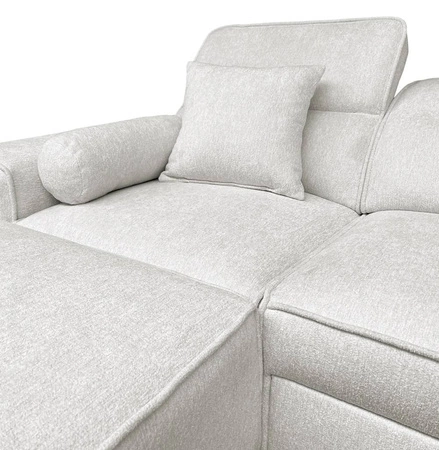 Ecksofa mit Schlaffunktion Viano hellbraun linke Seite stilvolles Ecksofa mit interessanter Form verstellbare Kopfstützen Zierkissen