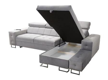 Ecksofa mit Schlaffunktion Hampton hellbraun rechte Seite stilvolle Steppung auf der Sitzfläche weicher Polsterstoff Ecksofa mit Verlängerung