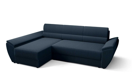 Ecksofa mit Schlaffunktion Fogu III blau linke Seite stilvolles Ecksofa mit Armlehnen Container für Bettzeug Kordstoff