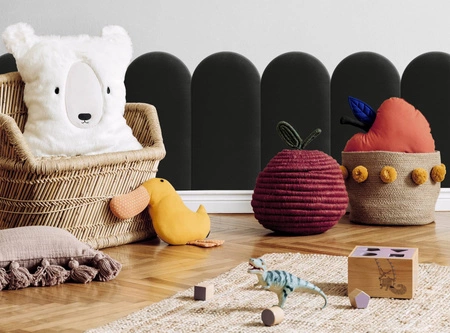 Gepolstertes Paneel Wally 30x100 cm schwarzes stilvolles Wandpaneel Zaun Veloursstoff modisches Finish für jede Einrichtung