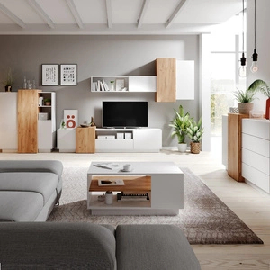 Raummöbel-Set Space weiß / Eiche craft gold modernistisches Design der Schrankwand moderne Form der Möbel push to open system