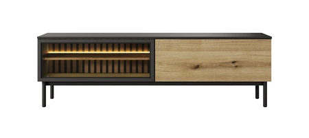 RTV Clovis 180 cm schwarz / Eiche evoke praktischen und stilvollen Schrank mit Glasfront mit LED-Beleuchtung bereichert