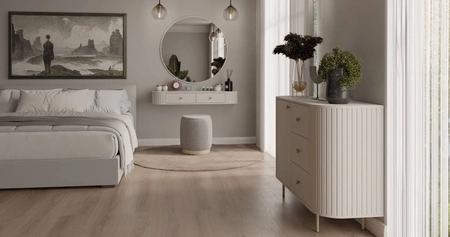 Kommode mit Schubladen Ovalio 123 cm beige elegante Kommode mit einem außergewöhnlich stilvollen Design ovale Form akzentuiert durch Fräsen