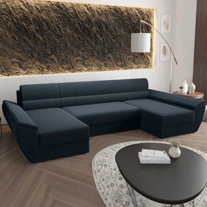 Ecksofa mit Schlaffunktion Fogu U IV blau bequemes und funktionelles Ecksofa für das Wohnzimmer mit einem interessanten Design dreidimensionalen Stoff