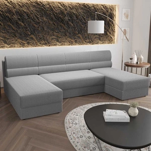 Ecksofa mit Schlaffunktion Fogu U grau Esche komfortables und stilvolles Ecksofa mit einfachem Design Kordstoff Bettzeug Container