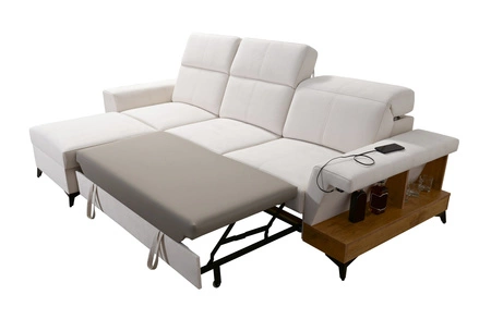 Ecksofa mit Schlaffunktion Bresso graphit / weiß linkes Ecksofa mit praktischer Ablage in schwarz verstellbare Kopfstützen